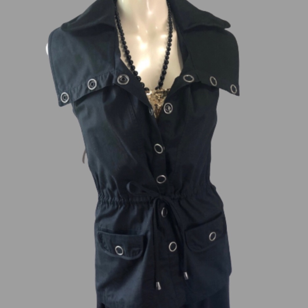 RANDY BLEU black double collar drawstring vest 2